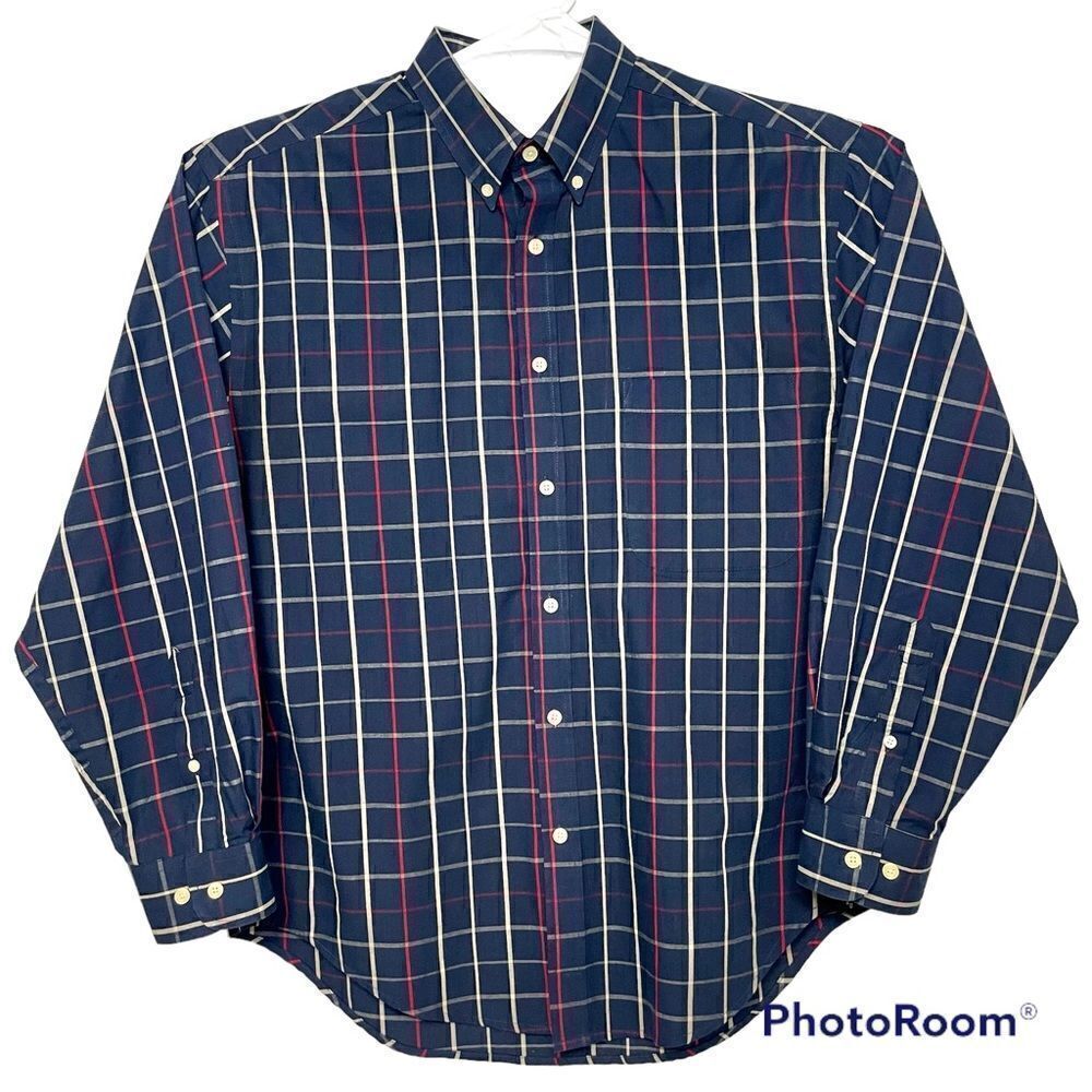 Puritan Shirt Mens Medium Plaid Button Up Wrinkle Resistant Long Sleeve Blue